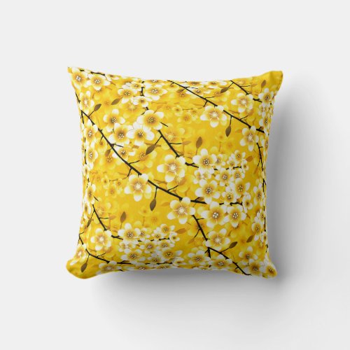 Elegant Floral Pattern Yellow Throw Pillow