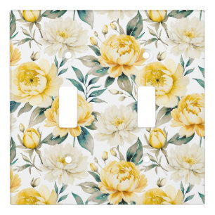 Elegant Floral Pattern Yellow White Light Switch Cover