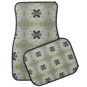 Elegant Floral Patterned Black And Grey Car Floor Mat