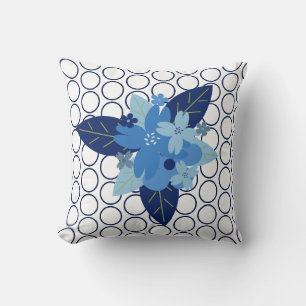 Elegant Floral Patterned Blue Monochromatic Design Throw Pillow