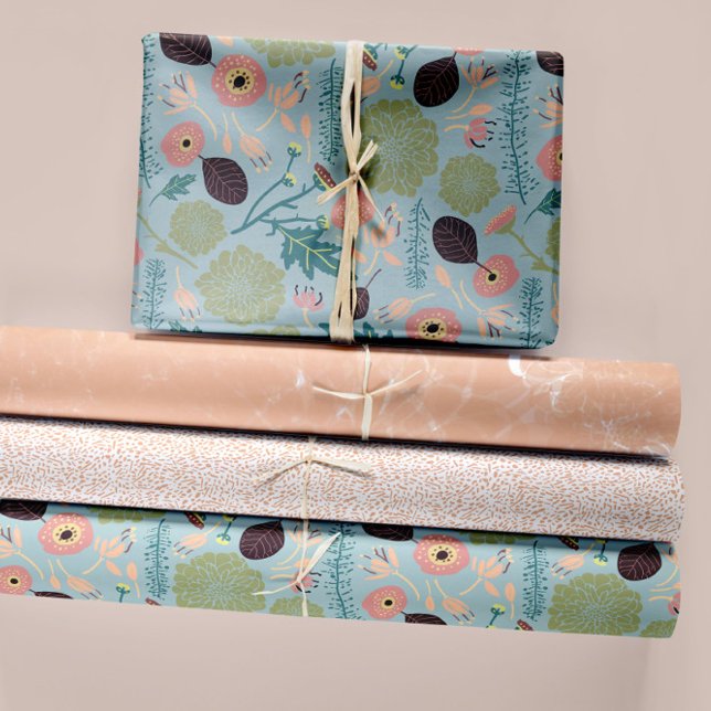Elegant Floral Patterns Blue Peach Green Flowers Wrapping Paper Sheets (Elegant Floral Patterns Blue Peach Green Flowers Wrapping Paper Sheets from Studio Posies. )