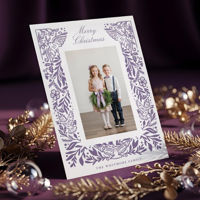 Elegant Floral Peace Dove Frame Merry Christmas Letterpress Photo Cards (Elegant Floral Peace Dove Frame Merry Christmas Letterpress Photo Cards)