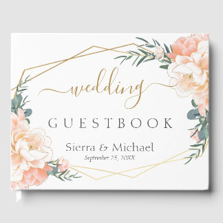 Elegant Floral Peach Cream Gold Geometric Wedding Guest Book