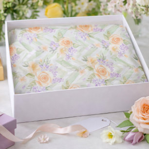 Elegant Floral Peach Lavender Sage Chevron Pattern Tissue Paper