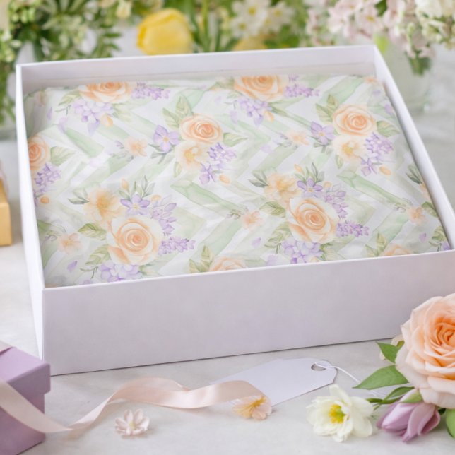 Elegant Floral Peach Lavender Sage Chevron Pattern Tissue Paper (Creator Uploaded)