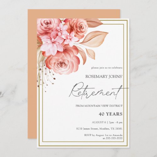 Elegant Floral Peach Retirement Invitation