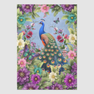 Elegant Floral Peacock  & Butterfly Decoupage Tissue Paper