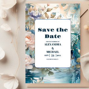 Elegant Floral Peacock Chinoiserie Wedding Save The Date