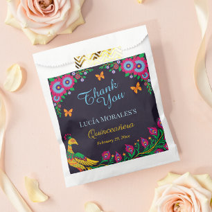 Elegant Floral Peacock Folk Art Fiesta Quinceanera Favor Bag