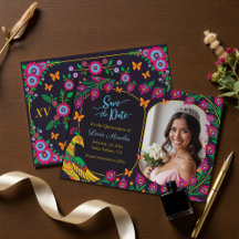 Elegant Floral Peacock Folk Art Fiesta Quinceanera