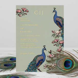 Elegant Floral Peacock Wedding Foil Invitation
