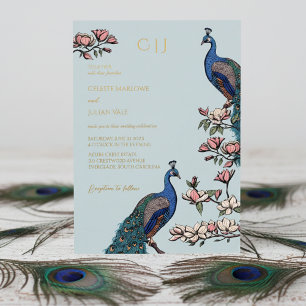 Elegant Floral Peacock Wedding Foil Invitation