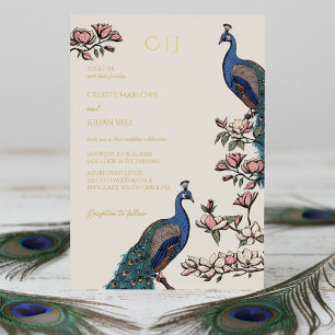 Elegant Floral Peacock Wedding Foil Invitation