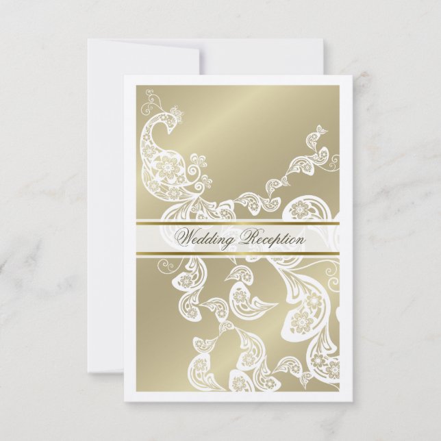 Elegant Floral Peacock White Wedding Dinner Recept Invitation (Front)