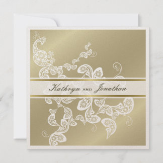 Elegant Floral Peacock White Wedding Invitation