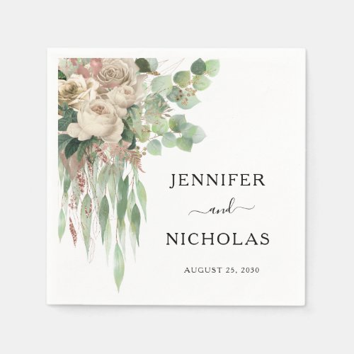 Elegant Floral Peonies Wedding  Napkins