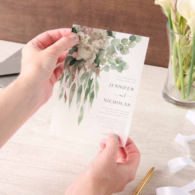 Elegant Floral Peonies Wedding Vellum Invitations (Handheld)