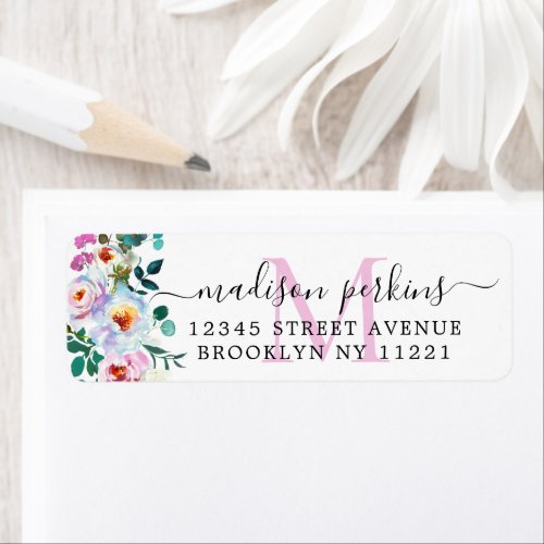 Elegant Floral Peony Blush Pink Script Monogram Label