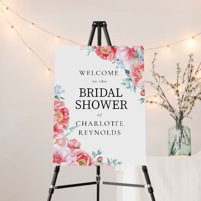 Elegant Floral Peony Bridal Shower Welcome Sign (In Situ (Stand))
