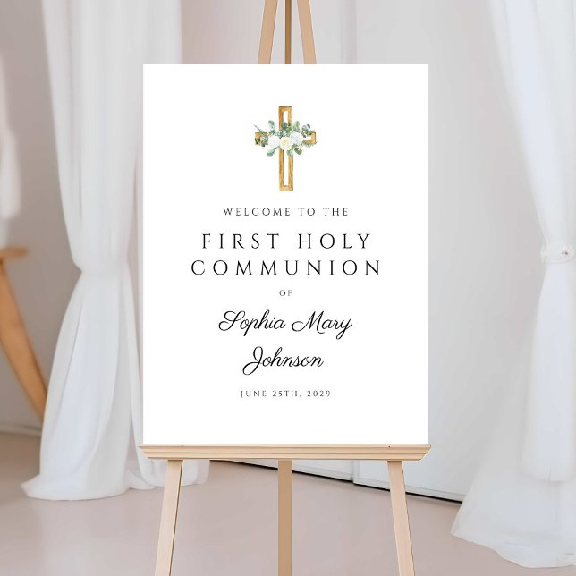Elegant Floral Peony Girl First Communion Welcome Foam Board (Elegant Floral Peony Girl First Communion Welcome Foam Board)