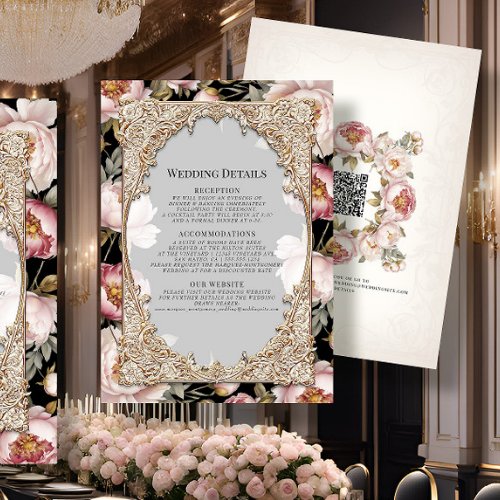 Elegant Floral Peony Gold Pink and Black Details Invitation