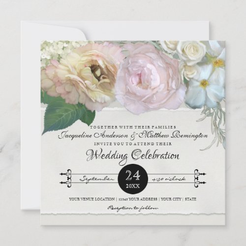 Elegant Floral Peony Hydrangea Rose Flower Wedding Invitation
