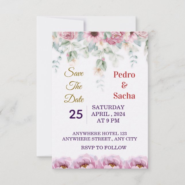 Elegant Floral Peony Save The Date Invitation (Front)