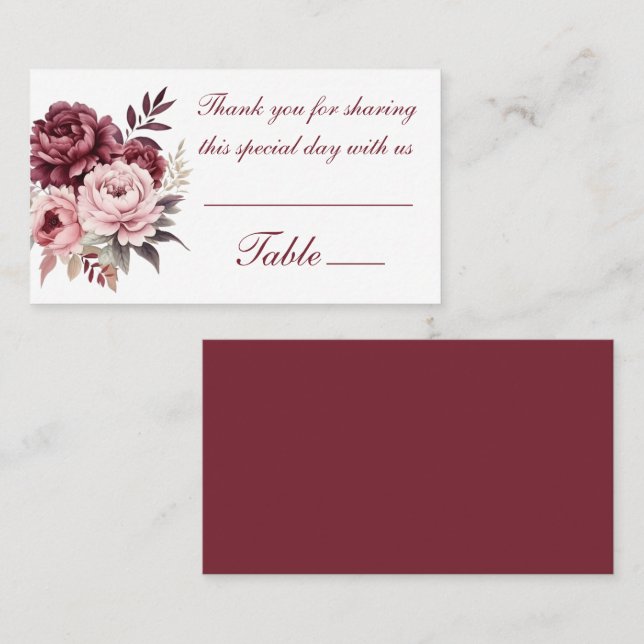 Elegant Floral Peony Watercolor Flowers Wedding  Place Card (Front/Back)
