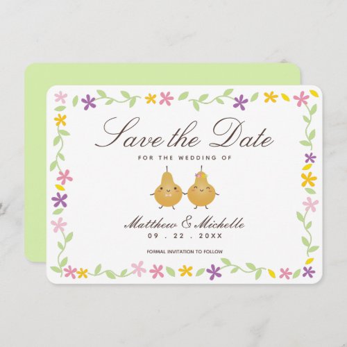 Elegant Floral  Perfect Pear Couple Cute Wedding Save The Date