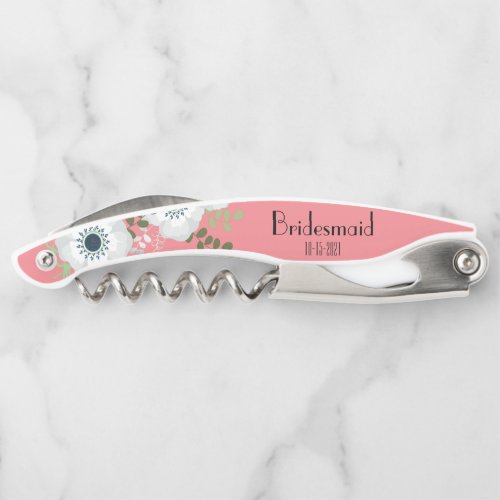 Elegant Floral Personalized Bridesmaid Gift Waiters Corkscrew