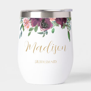 Elegant Floral Personalized Bridesmaid Proposal Thermal Wine Tumbler