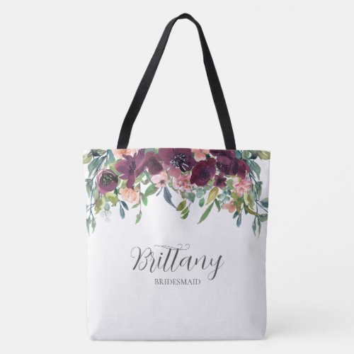 Elegant Floral Personalized Bridesmaid Proposal Tote Bag