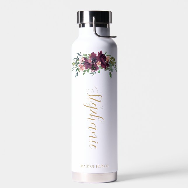 Elegant Floral Personalized Bridesmaid Proposal Water Bottle (Left)