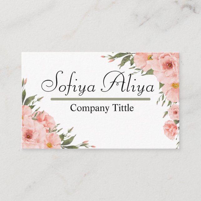 Elegant Floral Personalized Business Card Design (Front)