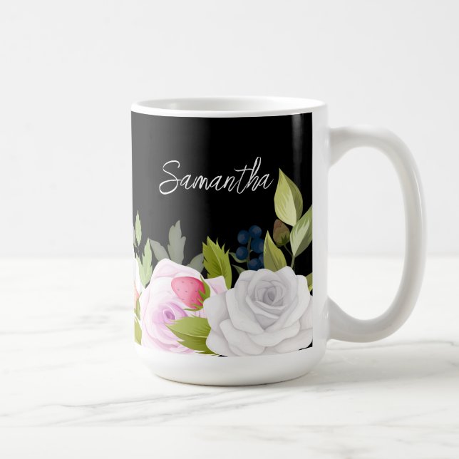 Elegant Floral Personalized  Coffee Mug (Right)