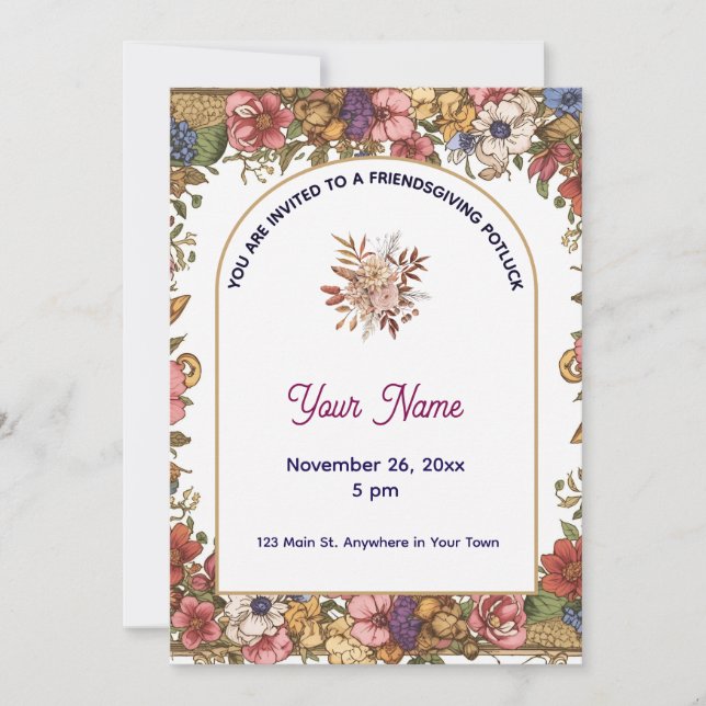 Elegant Floral Personalized Friendsgiving Invitation (Front)