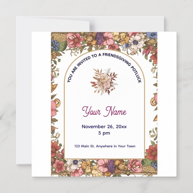 Elegant Floral Personalized Friendsgiving Magnetic Invitation (Front)