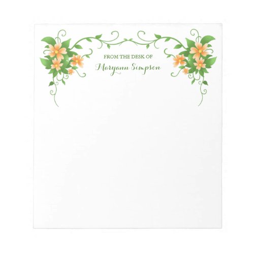 Elegant Floral Personalized From the Desk of Notepad