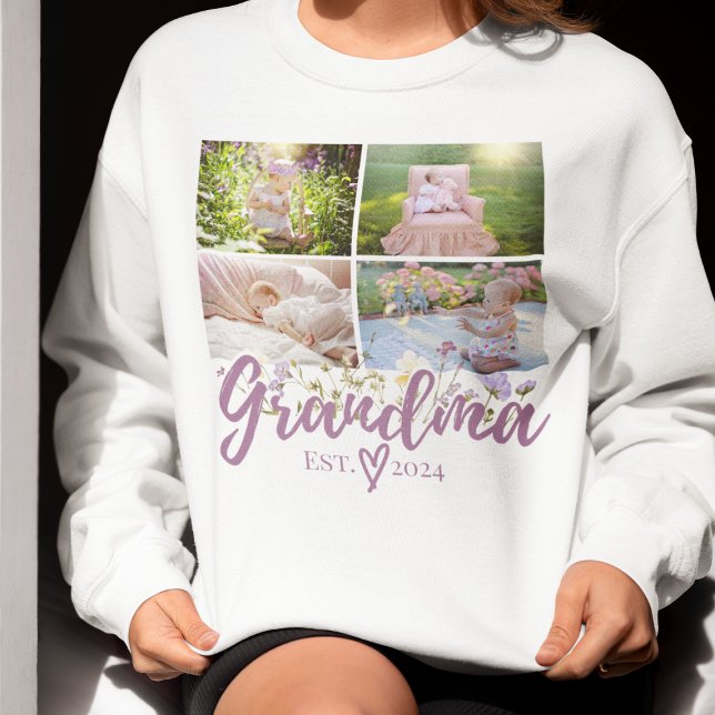 Elegant Floral Personalized Grandma Photo Sweatshirt (Creator Uploaded)
