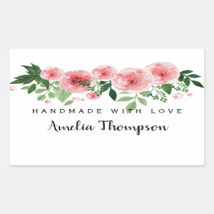 Elegant Floral Personalized Handmade With Love Rectangular Sticker