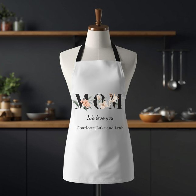 Elegant Floral Personalized Mom Kitchen Apron (Creator Uploaded)