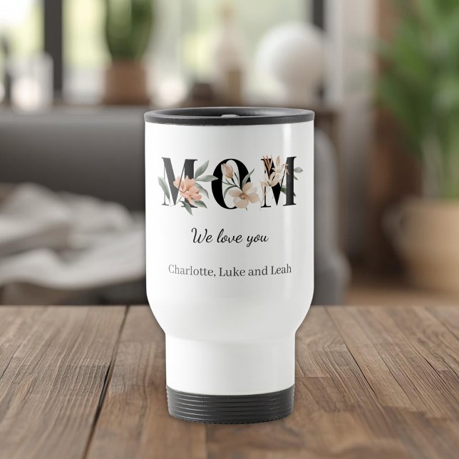 Elegant Floral Personalized Mom Travel Coffee Mug (Creator Uploaded)