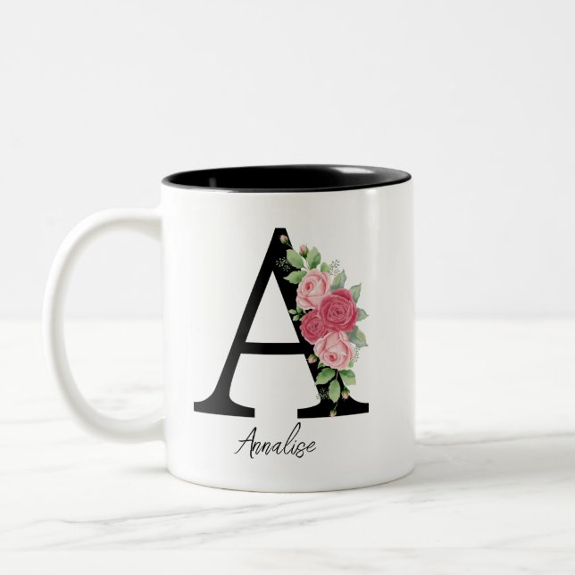 Elegant Floral Personalized Monogram Coffee Mug A (Left)
