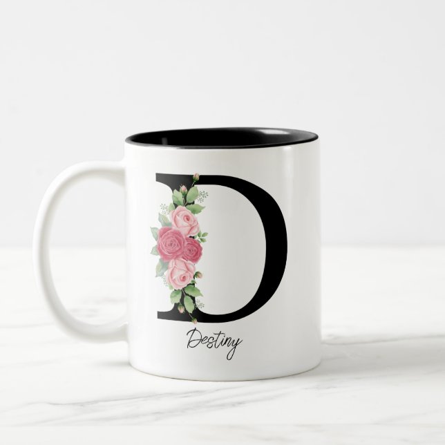 Elegant Floral Personalized Monogram Coffee Mug D (Left)