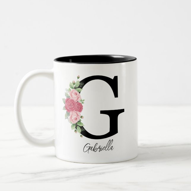 Elegant Floral Personalized Monogram Coffee Mug G (Left)