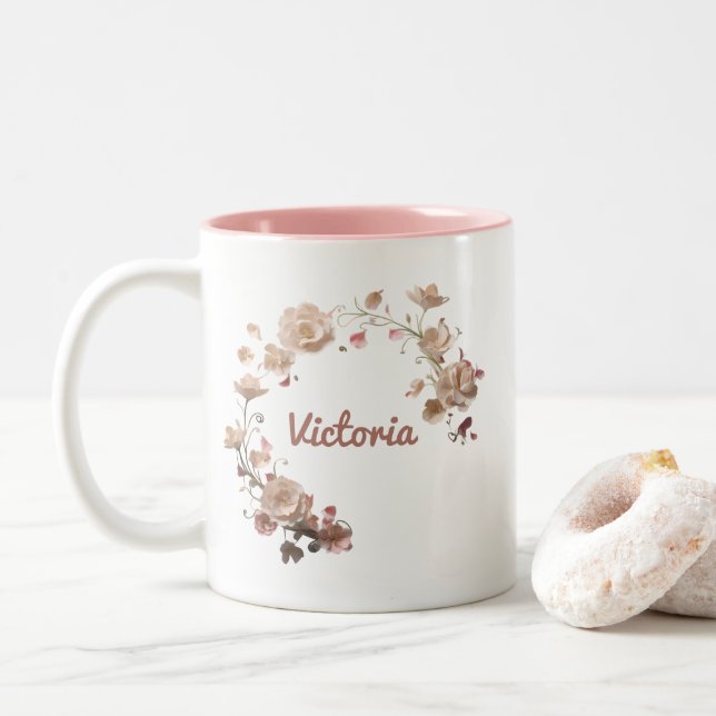 Elegant Floral Personalized Name Mug (With Donut)