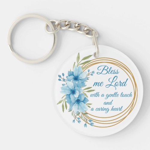 Elegant Floral Personalized Nurse Prayer Keychain