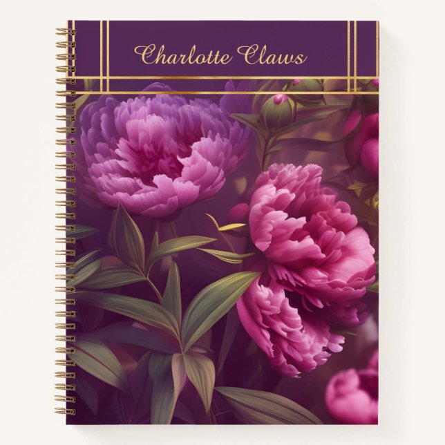 Elegant Floral Personalized Peony Notebook (Front)