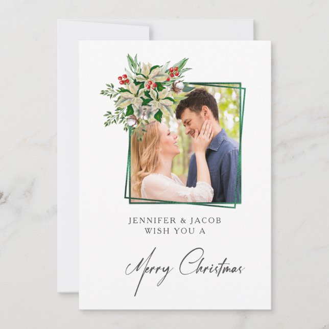 Elegant Floral Personalized Photo Christmas Card (Front)