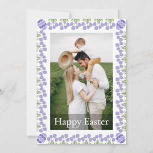 Elegant Floral Personalized Photo Happy Easter Holiday Card